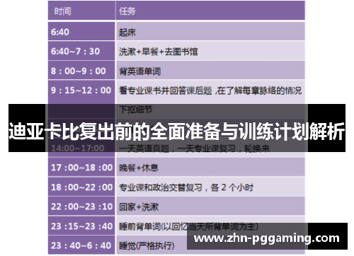 迪亚卡比复出前的全面准备与训练计划解析